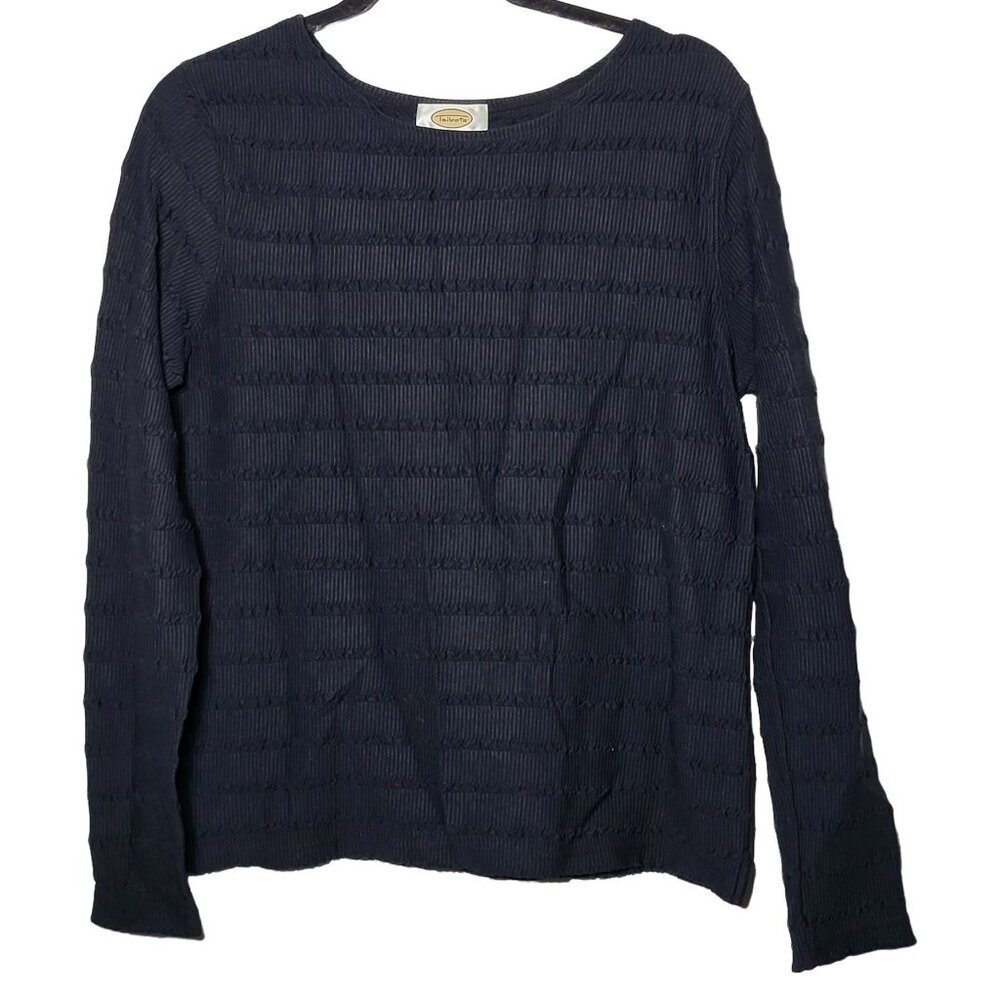 Talbots Womens Black Textured Long Sleeve Shirt Size Medium Stretch Vintage Dark
